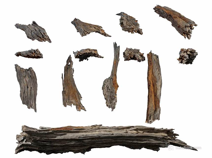 Natural Stone And Weathered Wood Decorative Pieces For Interior Design Projects 3d model 