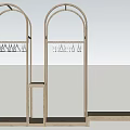 Modern Double Arch Display Rack With Metal Frame Hanging Rod And Wooden Shelf