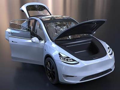 White Modern Car With Open Doors and Trunk Sleek Design Black Wheels and Front Fascia 3d model