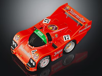 Red Racing Car with Sponsor Logos Number 17 Streamlined Body Design 3d model
