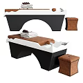 Modern Single Bed Design With Wooden Headboard Black Frame White Mattress And Stool