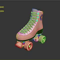 Pink And Brown Roller Skates With Brown Laces Blue Logo And Pink Wheels