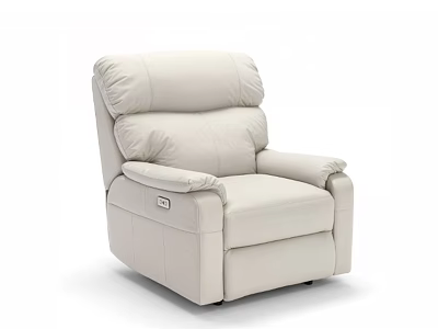 Ivory Leather Single Sofa With Cushioned Back Reclining Function And Armrests 3d model