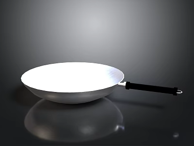 Silver Metal Wok With Black Handle And Shiny Reflective Surface 3d model