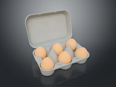 Chicken Eggs In Open Gray Carton With Brown Shells On Black Background 3d model
