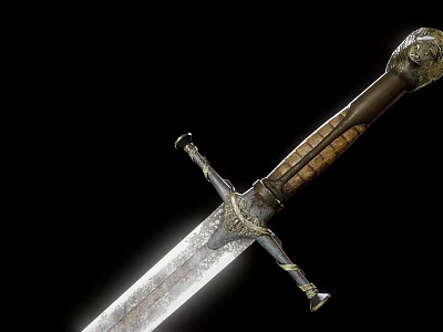 Ornate Medieval Steel Sword With Intricate Blade Engravings And Decorative Hilt 3d model