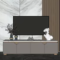 Modern TV Stand with Flat Screen TV Marble Wall Decorative Items and Side Shelf