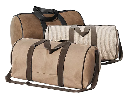 Stylish Travel Duffel Bags In Brown Beige With Durable Straps And Handles 3d model