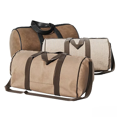 Stylish Travel Duffel Bags In Brown Beige With Durable Straps And Handles 3d model