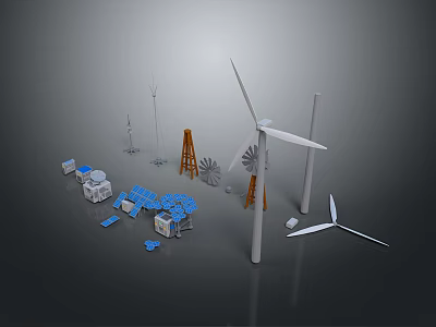 Renewable Energy Technology Models With Wind Turbines And Solar Panels 3d model
