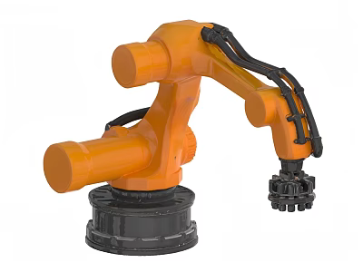 Orange Industrial Robotic Arm With Black Base For Automation Manufacturing Process 3d model