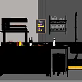 Modern Commercial Kitchen Setup With Stainless Steel Counter And Appliances