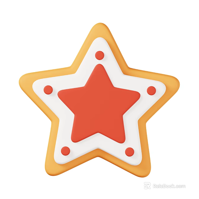 Decorative Ornament Set Star Shaped Design With Yellow Border Red Center And Dots 3d model 