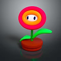 Cartoon Flower Plant With Red Orange Petals White Eyes Green Stem And Brown Pot