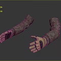 Realistic Arm Models With Camouflage Yellow Gloves And Blue Finger Lines