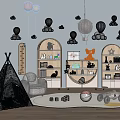 Cozy Kids Playroom With Teepee Tent Bookshelves Balloons And Cloud Decorations