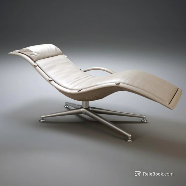 Streamlined Modern Light Colored Leather Lounge Chair With Swivel Metal Star Base 3d model 