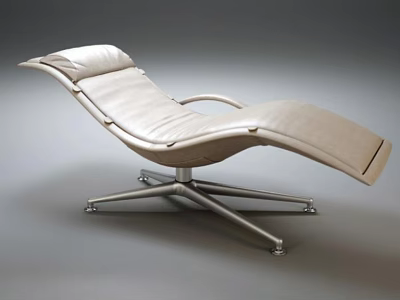 Streamlined Modern Light Colored Leather Lounge Chair With Swivel Metal Star Base 3d model