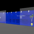 Event Display Wall With Blue Background Lighting Displayed Text And Plants