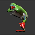 Playful 3D Cartoon Frog Character With Green Body Red Eyes And Red Blue Limbs