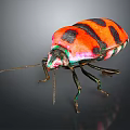 Red and Black Beetle Showcasing Vibrant Green and Pink Iridescent Colors on Dark Background
