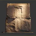 Stone Structure With Carved Door Window Stacked Layers And Wooden Base Platform