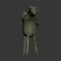Antique Bronze Wine Cup With Ox Head Decoration And Three Legs Design