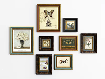 Multiple Decorative Frames With Various Themes Wall Art On White Background 3d model