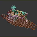 Green Dining Table With Drawers Displaying Fan Red Telephone Papers Coffee Cup On Wooden Floor