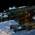 Space Station Mechanical Structure Orbiting Earth With Solar Panels And Modules 3d model
