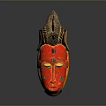 Red And Gold Ornate Decorative Mask With Feathered Top For Home Decor