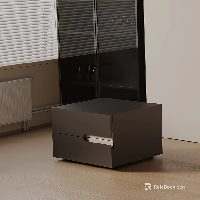 Black Modern Bedside Table With Simple Design And Single Drawer For Bedroom 3d model 