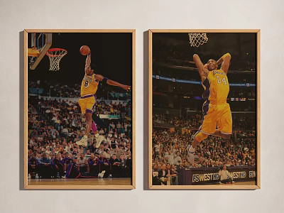 Dynamic Basketball Player Dunk Action Portrait Painting in Yellow Jersey with Crowd Background 3d model