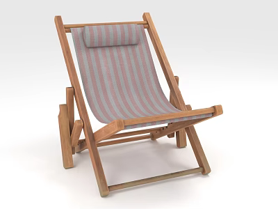 Wooden Folding Lounge Chair With Striped Fabric Cushion And Portable Design 3d model