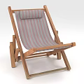 Wooden Folding Lounge Chair With Striped Fabric Cushion And Portable Design