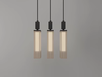 Three Modern Pendant Lights With Black Cords And Long Light Colored Translucent Shades 3d model