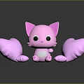 Pink Cat Game Character with Heart Shaped Pillows and Cute Design Elements