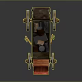 Red Vintage Stagecoach With Wooden Structure Large Wheels And Luggage On Top