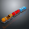 Toy Train with Blue Engine Red and Yellow Carriages 3D Model Design