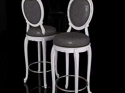 Elegant White Frame Bar Stools With Round Backrest And Gray Padded Seat 3d model