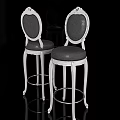 Elegant White Frame Bar Stools With Round Backrest And Gray Padded Seat