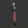 Man with White Hair in Long Dark Blue Coat Red Accents Gold Buttons White Gloves
