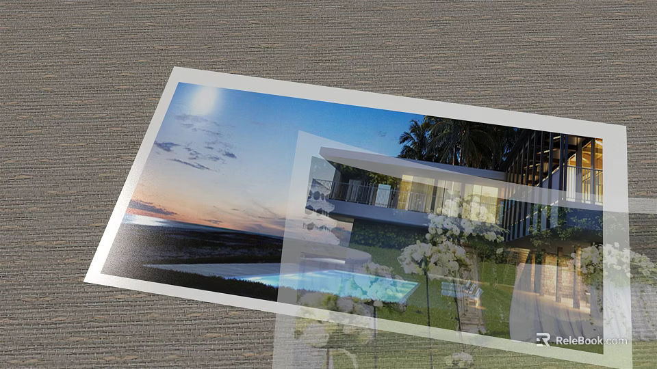 Modern House With Swimming Pool And Sunset Landscape Featuring Palm Trees 3d model 