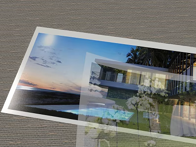 Modern House With Swimming Pool And Sunset Landscape Featuring Palm Trees 3d model