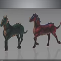 Two Colorful Dragon Like Mythical Creatures With Green And Pink Scales And Horns