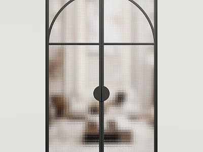 Modern Black Frame Sliding Door With Arched Design And Grid Pattern For Indoor Interior 3d model