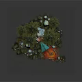 Lush Natural Forest Campsite With Tall Pine Trees Rocks And Burning Campfire