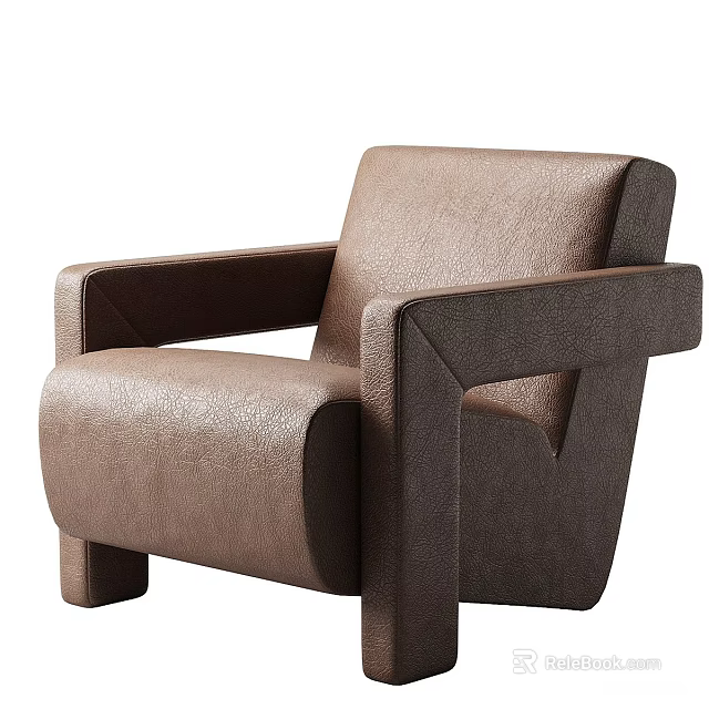 Modern Brown Leather Single Sofa With Sleek Armrests And Contemporary Design 3d model 