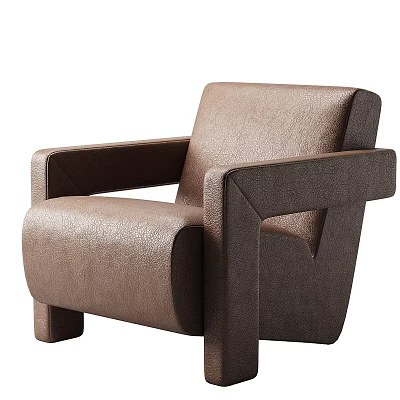 Modern Brown Leather Single Sofa With Sleek Armrests And Contemporary Design 3d model