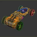 Orange Off Road Modified Car With Large Wheels Black Stripes And Futuristic Design